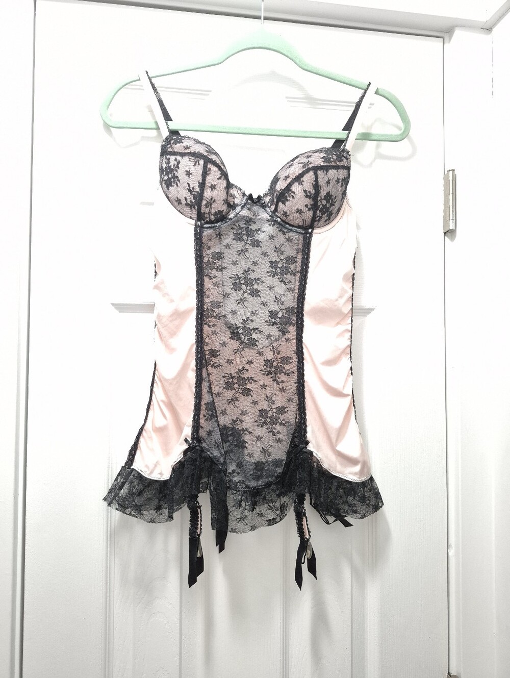 Lace-Panel Pink and Black Babydoll Chemise